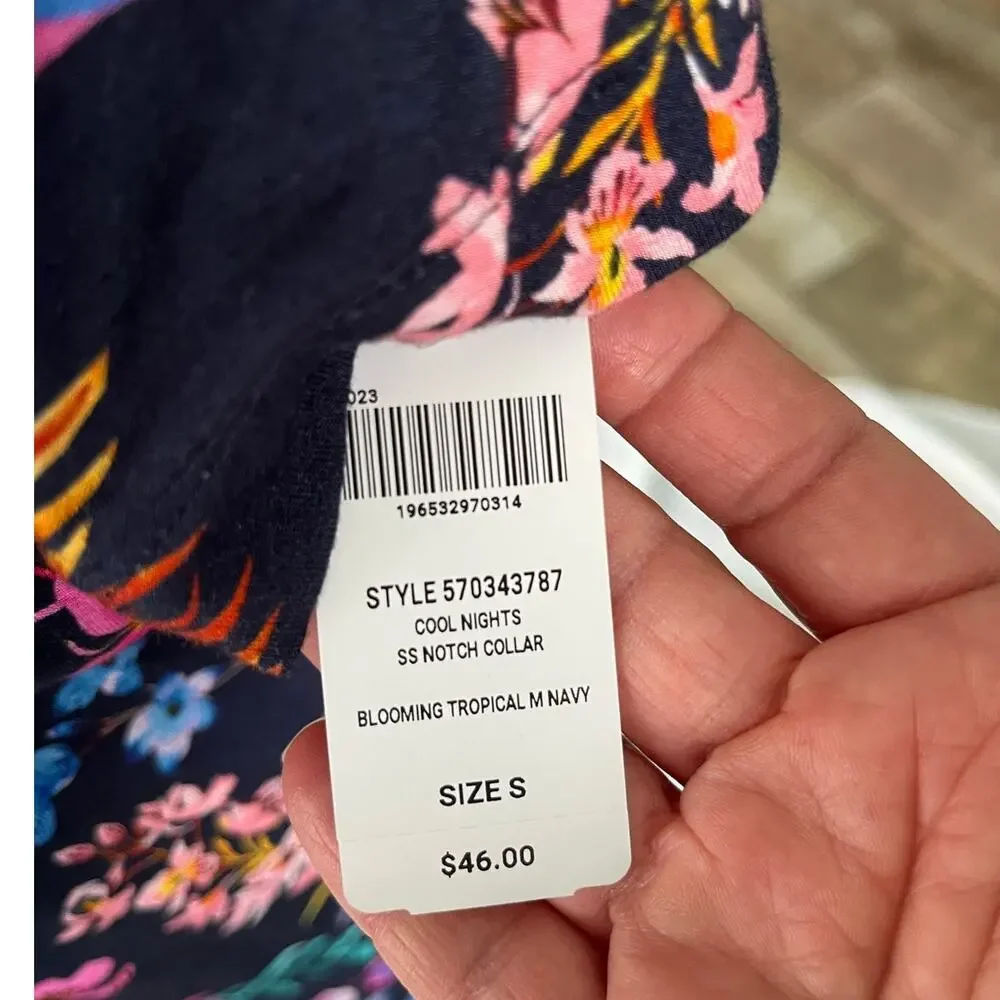 Size Small Soma Intimates Womens Pajama Top Button Up Tropical Nights Navy